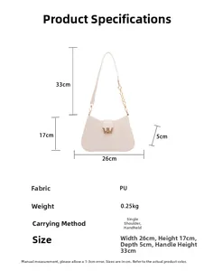 Tabella taglie borsa sottobraccio in PU con misure 26x17x5cm e altezza manico
