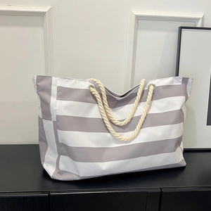 Large Capacity Striped Nylon Tote Bag For Women Casual Shoulder Bag With Rope Handle Beach Travel Shopper Bag