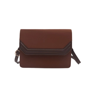 Classic dark brown rectangular crossbody bag with layered V-shaped flap design