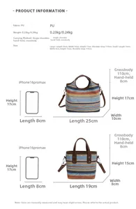 Guide des tailles pour sacs seaux tissés colorés montrant les dimensions L et S avec téléphone