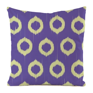 Detail of purple faux silk cushion cover featuring yellow geometric ring texture