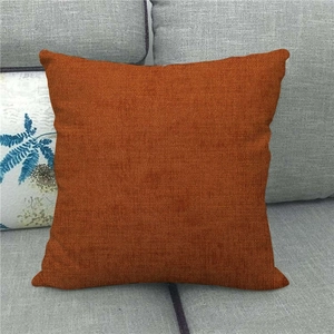 Minimalist square solid color throw pillow cover in rustic orange coarse linen fabric