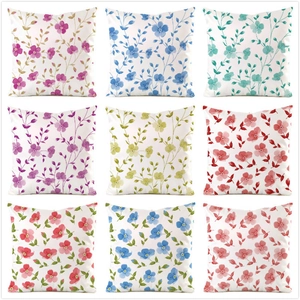 Floral Print Square Pillowcase Faux Satin Decorative Cushion Cover For Sofa Bedroom Pastoral Smooth Pillow Case