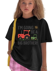 Close-up of Big Brother black cotton T-shirt featuring colorful tractor graphic print
