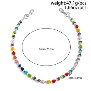 Detail view of 66cm colorful rhinestone bead chain with lobster clasps for jeans or bags