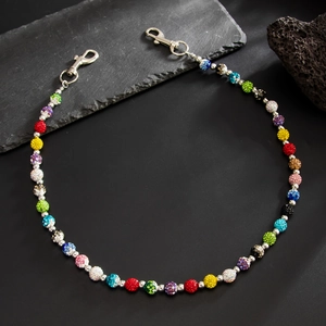 Hip hop multicolored crystal bead pant chain with silver lobster clasps on black stones