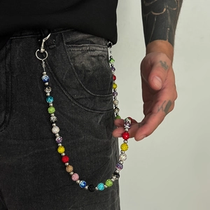 Vibrant hip hop style multicolored crystal disco ball jean chain with metal clasps