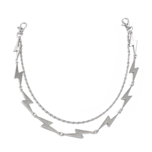 Double-layered silver lightning bolt pants chain with sturdy lobster clasps for men
