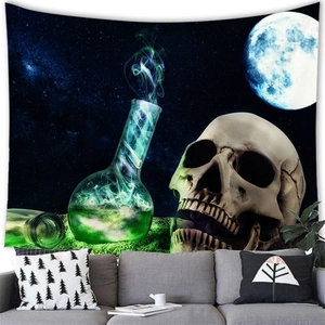 Dark fantasy skull and magic potion moon tapestry wall hanging for bedroom decoration