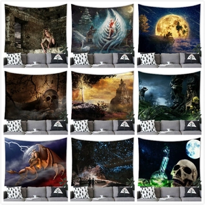 Gothic Dark Fantasy Skull Tapestry Polyester Wall Hanging Horror Aesthetic Art Blanket For Bedroom Living Room Halloween Party Decor