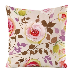 Detailansicht quadratischer Dekokissenbezug mit vintage Seidenrosen-Blumenmuster-Druck