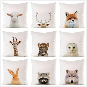 Animal Portrait Satin Pillowcase Square Cushion Cover Realistic Wolf Giraffe Fox Owl Pattern For Sofa Living Room Home Decor Soft Ornament