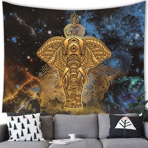 Celestial mandala elephant tapestry with starry galaxy background for wall decor