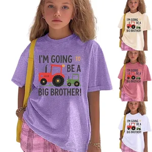 Kids Short Sleeve T-Shirt Cotton Blend Tractor Print Big Brother Sibling Announcement Round Neck Tee Casual Summer