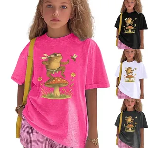 Kids T-Shirt Cotton Polyester Soft Funny Kung Fu Frog Mushroom Print Graphic Round Neck Short Sleeve Tops For Children