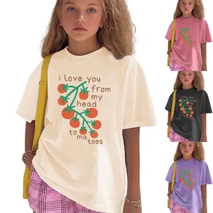 Kids Short Sleeve Cotton T-Shirt Funny Tomato Print I Love You From My Head To Ma Toes Casual Summer Crew Neck Top For Boys Girls