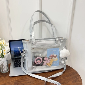 Sac Ita argenté avec fenêtre transparente et breloque nuage pour accessoires mignons