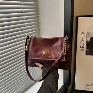 Women Vintage Spliced PU Leather Shoulder Bag Large Capacity Snake Pattern Chain Underarm Purse Urban Minimalist Daily Tote Bag
