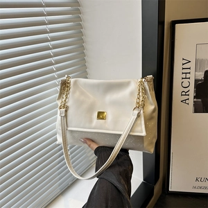 Women Fashion PU Leather Underarm Bag Snake Pattern Embossed Tote Square Metal Buckle Chain Shoulder Bag Commuter Purse