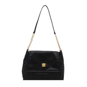 Classic black leather underarm bag with snake pattern texture and gold chain strap