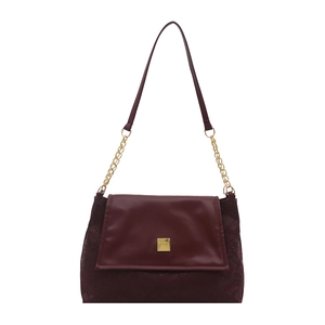 Vintage burgundy shoulder bag with gold chain strap and snake pattern texture side