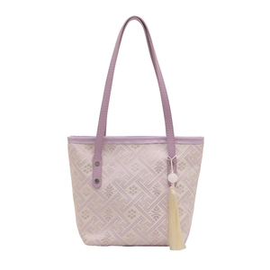 Elegant purple Chinese style tote bag with traditional pattern embroidery and tassel detail