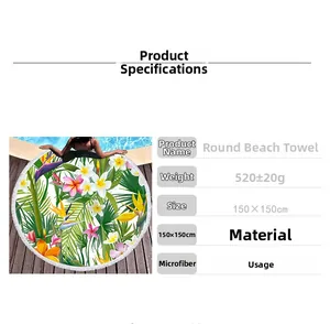 Detailed specifications of round microfiber floral beach towel with 150cm diameter size