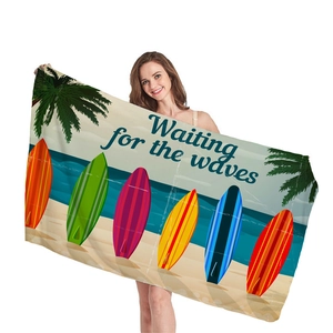 Telo da mare in spugna spessa con stampa surf vintage e scritta Waiting for the waves