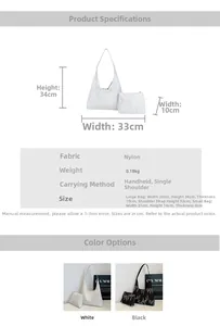 Detailed size specifications for the 2-in-1 nylon tote bag with colorful wavy patterns