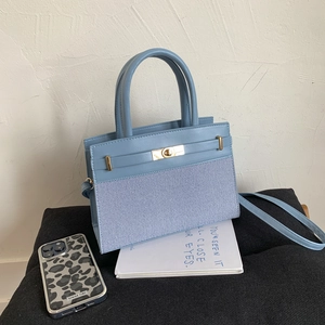 Patchwork Contrast Color Women Handbag PU Fabric Metal Turn Lock Top Handle Crossbody Bag Commuting Fashion Satchel Shoulder Bag