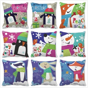 Christmas Cartoon Animal Peach Skin Velvet Square Pillowcase Decorative Cushion Cover For Home Living Room Sofa Decor