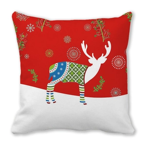 Détail de l'imprimé renne de Noël sur une taie d'oreiller carrée en peau de pêche douce
