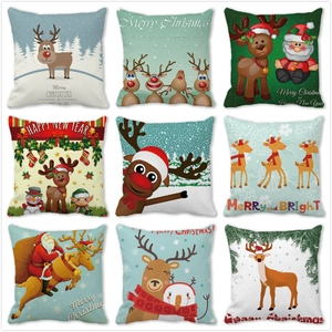 Christmas cushion covers set featuring reindeer and Santa Claus designs for festive home decor