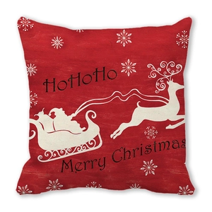 Housse de coussin rouge de Noël avec traîneau du Père Noël, rennes et flocons