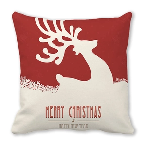 Detail of Christmas reindeer pillowcase with Merry Christmas text on peach skin fabric