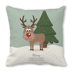 Detailed view of square pillowcase with reindeer and Merry Christmas text print