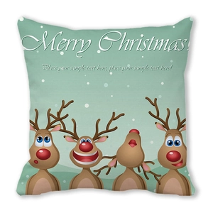 Mint green Christmas pillow cover with cute cartoon reindeer and Merry Christmas text