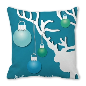 Housse de coussin de Noël bleue avec motif élan et texte Merry Christmas en peau de pêche
