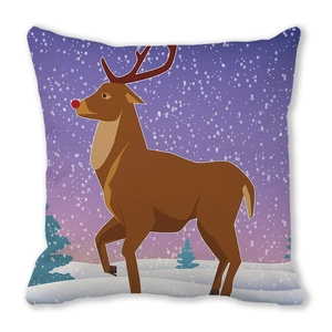 Close-up of a Christmas reindeer print on a high-quality decorative square pillowcase