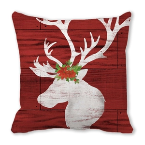 Housse de coussin de Noël avec grain de bois rouge et silhouette de renne fleurie