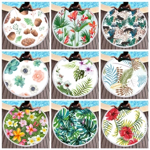 Round Microfiber Beach Towel With Tassels Tropical Leaves Flower Print Thick Absorbent Quick Dry Pool Vacation Picnic Outdoor