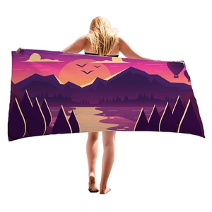 Minimalist mountain landscape printed beach towel made of thick cotton terry cloth