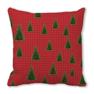 Christmas pillowcase with red background and green fir tree pattern on soft peach skin fabric