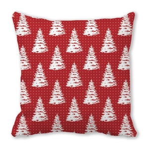 Christmas cushion cover in festive red with white snowflake and tree silhouette patterns