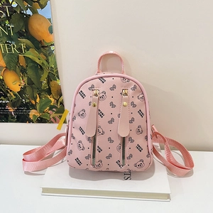 Sac à Dos Mini en Cuir PU pour Femmes Imprimé Ours Doux Mignon Grande Capacité Quotidien Étudiant Sac de Voyage Petit Sac à Dos