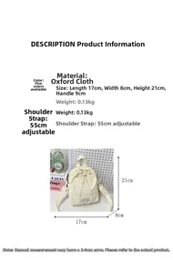 Detailed size specifications for the mini Oxford crossbody bag with drawstring closure