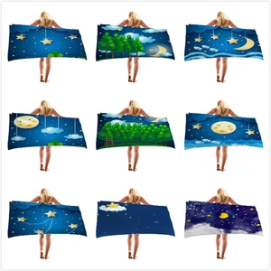 Microfiber Beach Towel Absorbent Quick Dry Bath Towel For Swimming Travel Vacation Stars Moon Cartoon Print Sand Towel