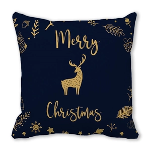 Housse de coussin Noël bleu avec renne doré et texte Merry Christmas sur fond blanc