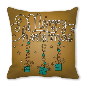 Détail de la taie d'oreiller de Noël en peau de pêche avec texte Merry Christmas et motifs