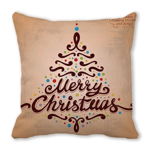 Détail de l'imprimé Merry Christmas sur la housse de coussin carrée en peau de pêche